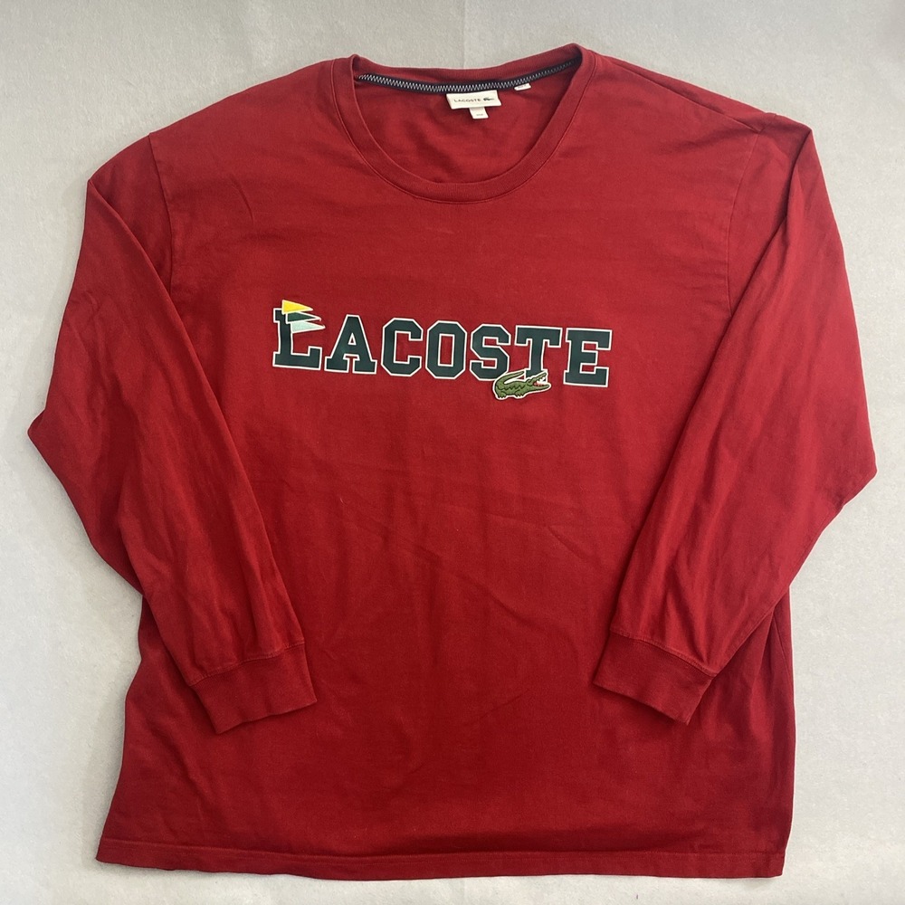 Lacoste  Relaxed Fit Branded Long Sleeve T Shirt Men's 3XLB Red Cotton Varsity